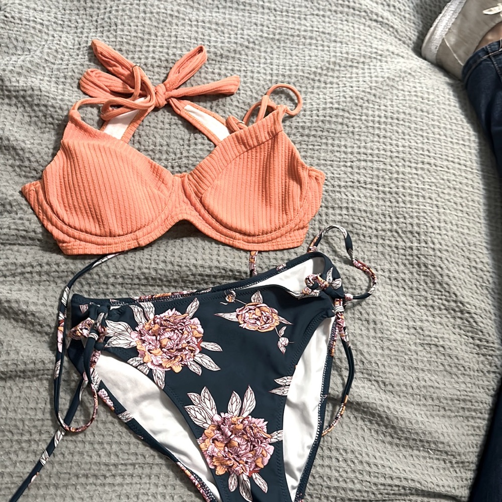Cute orange bakini top with floral bottoms